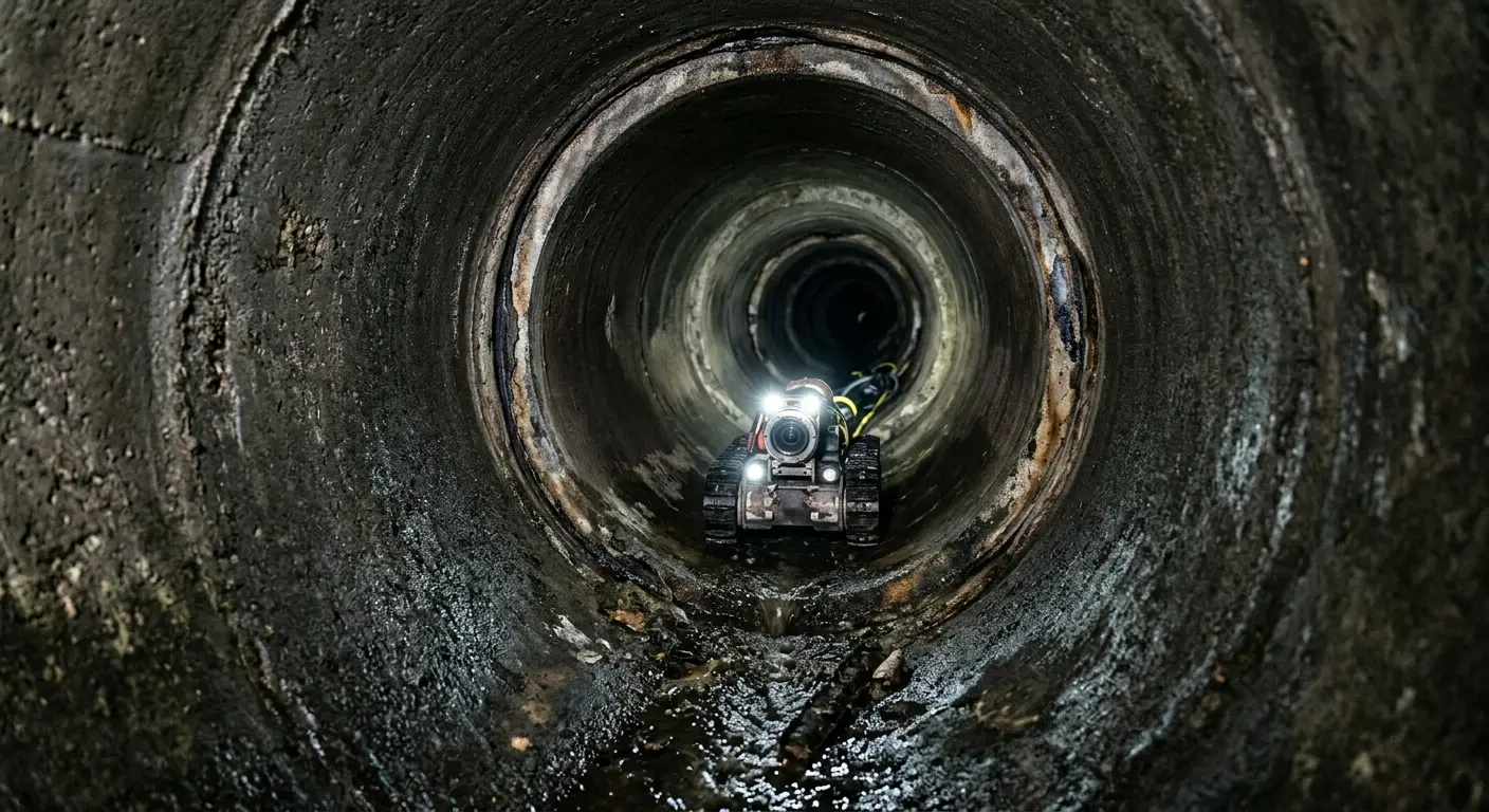Robotic sewer camera inspecting pipe interior for Sewer Line Cleaning in Elbridge